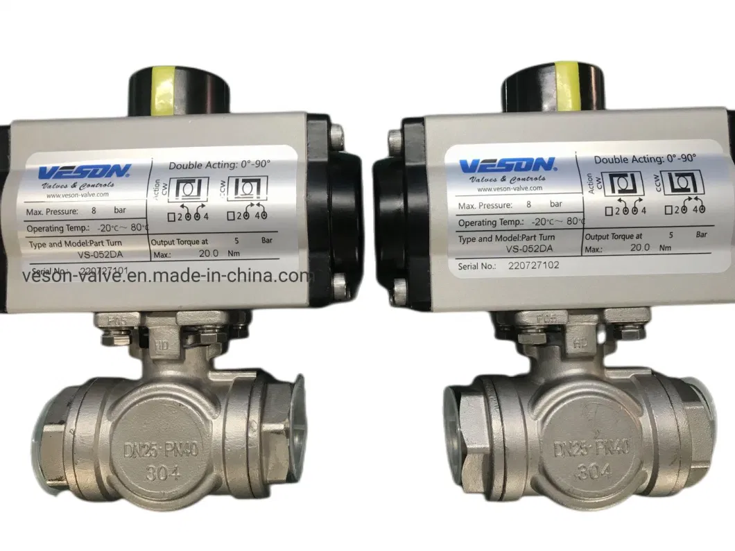 Pneumatic Actuated Screwed Ball Valve Air Actuated 2-Piece Stainless Ball Valves- Rack & Pinion on-off Control Valve Ball Valve 1" 1000wog