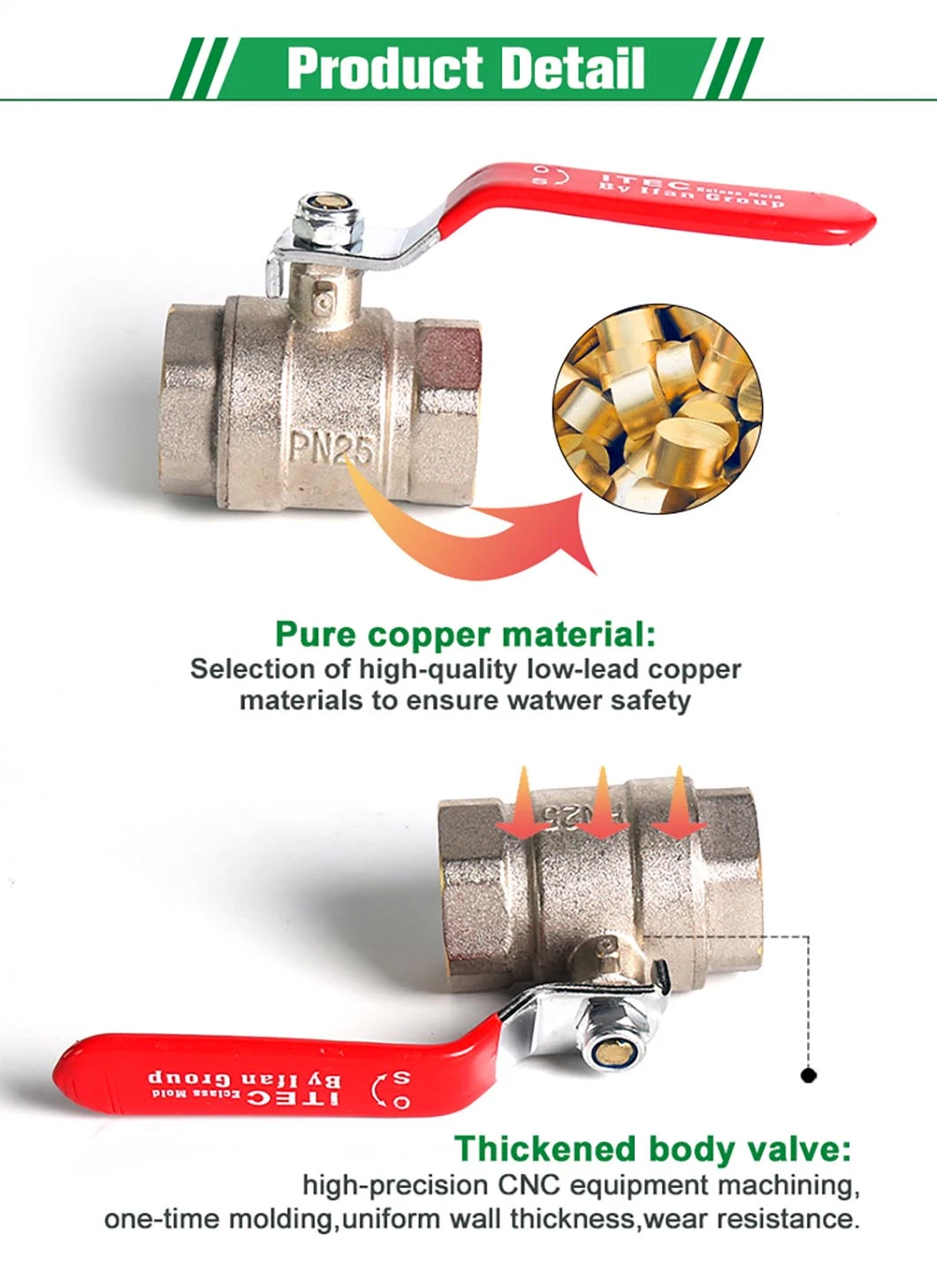 Ifan Supplier Professional Copper Control Valve Water Plumbing Brass Stop Valves